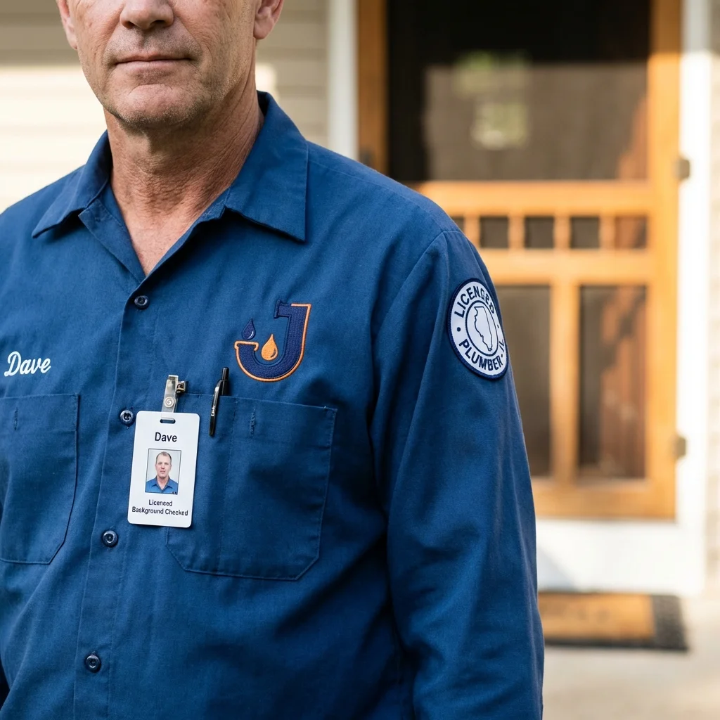 Licensed plumber showing ID badge in San Antonio, TX