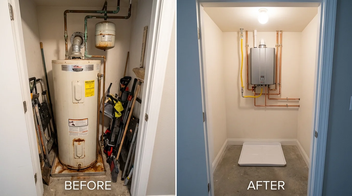 Tank water heater versus wall-mounted tankless unit comparison for San Antonio, TX homeowners